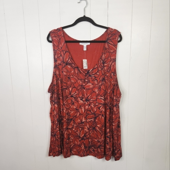 Addition Elle Orange Floral Swing Tank Top New NWT Plus Size 5X Tunic Stretchy - Picture 1 of 7